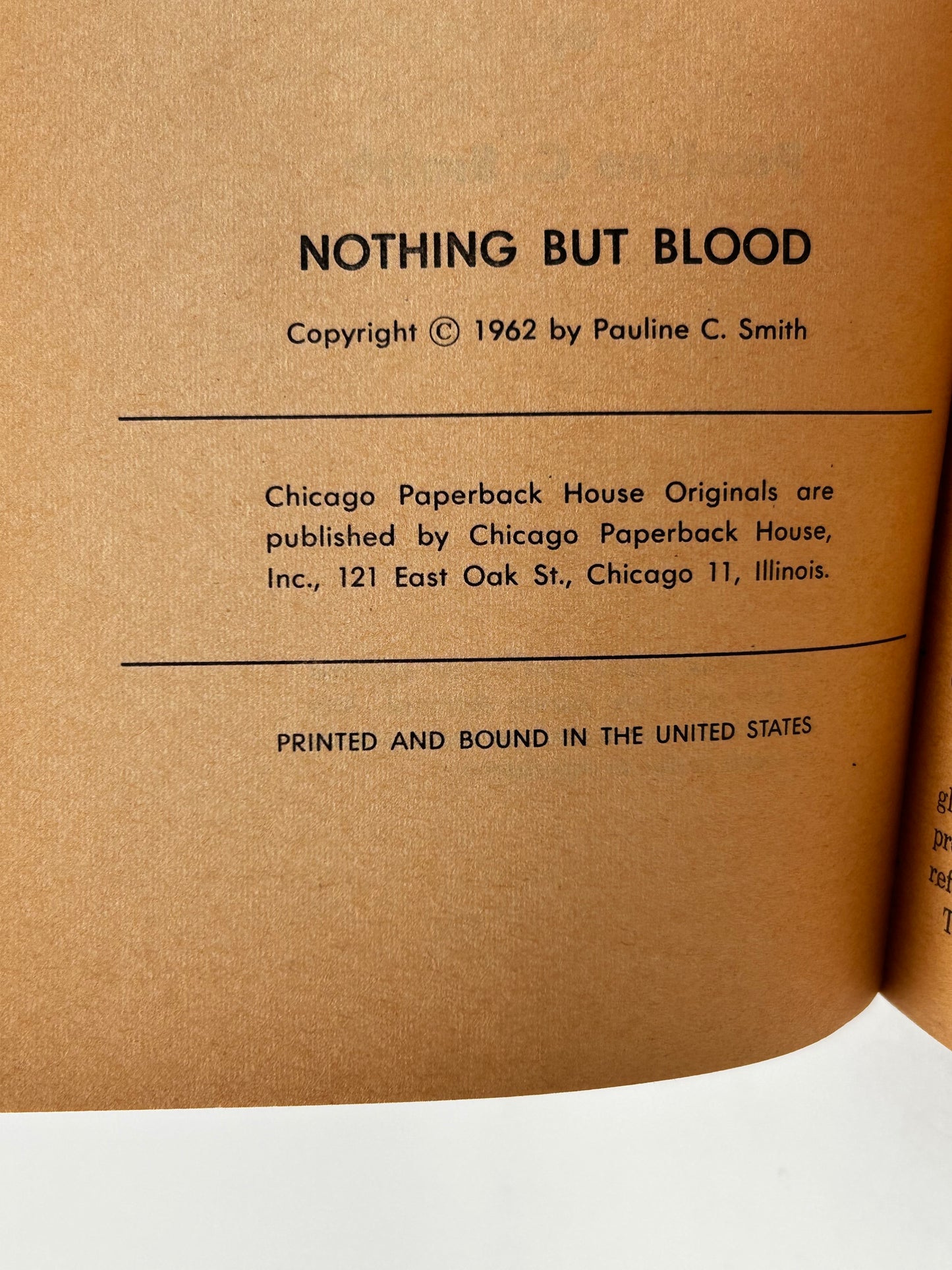 Nothing But Blood CHICAGO HOUSE Paperback Pauline C. Smith SF06