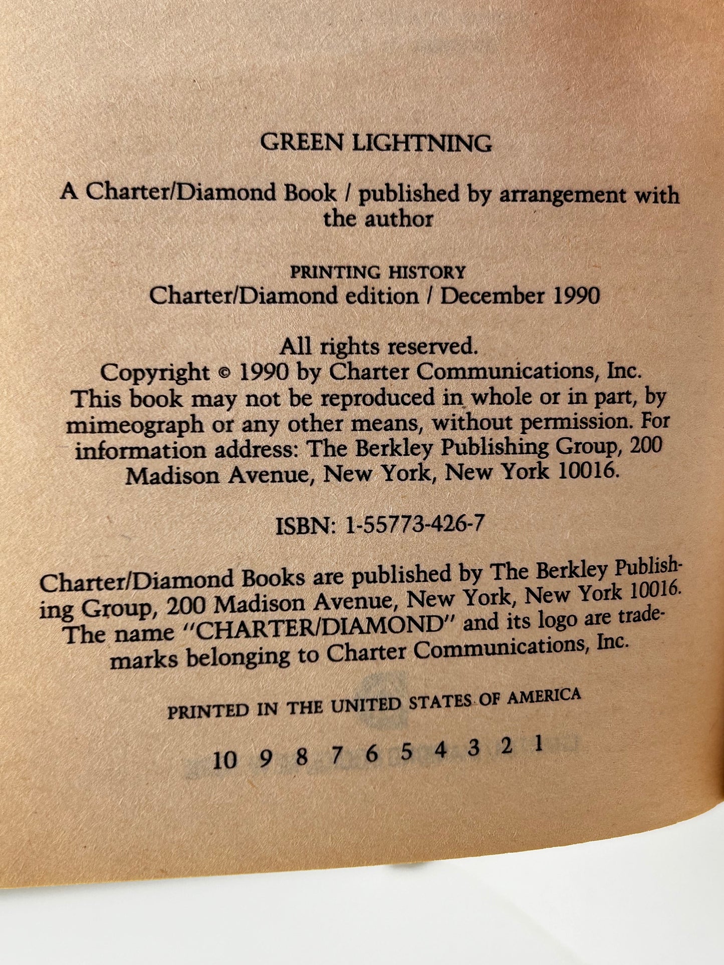 Tracker: Green Lightning Book 2 CHARTER Paperback Ron Stillman SF06