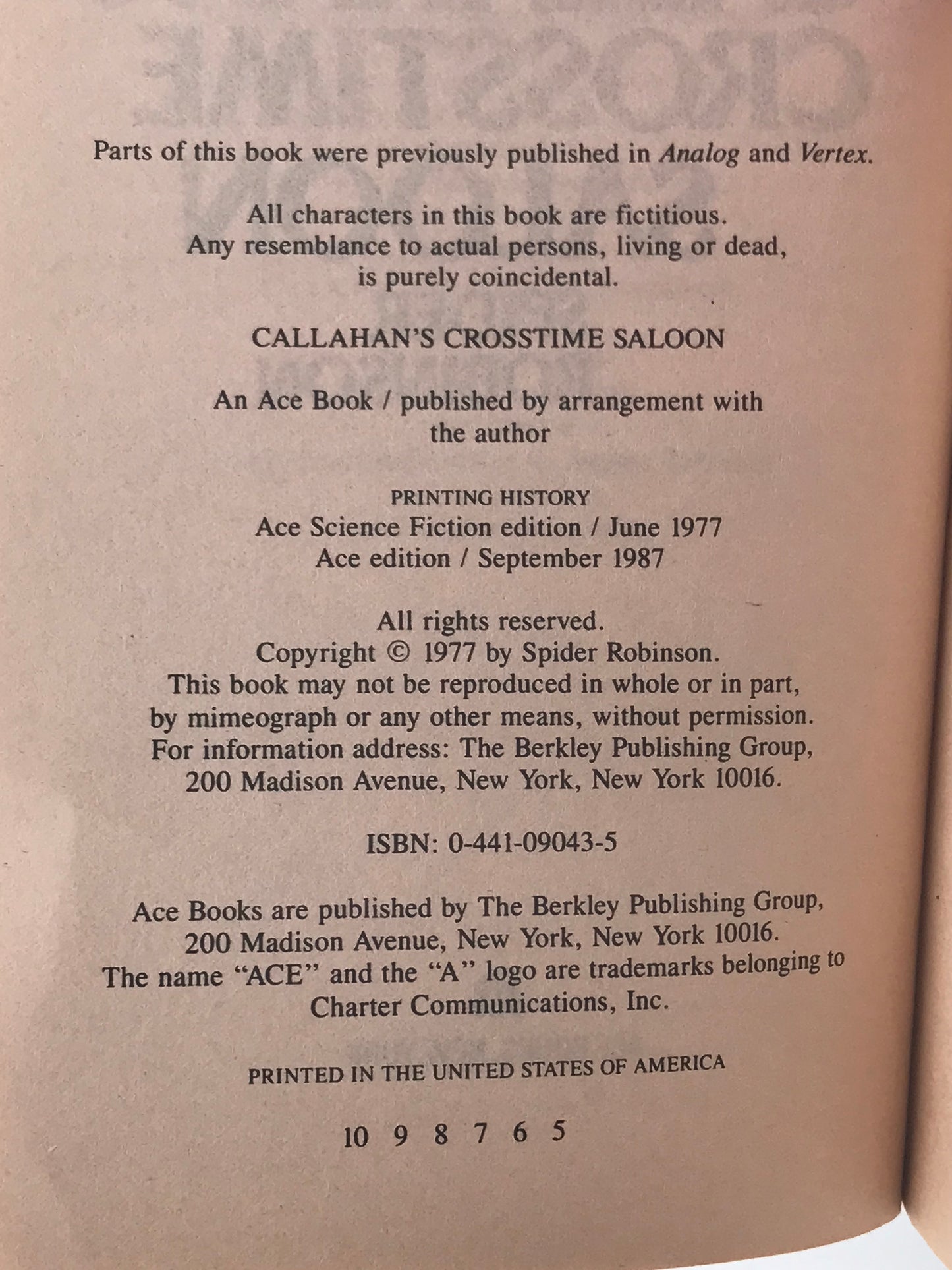 Callahan's Crosstime Saloon ACE Paperback Spider Robinson HSF