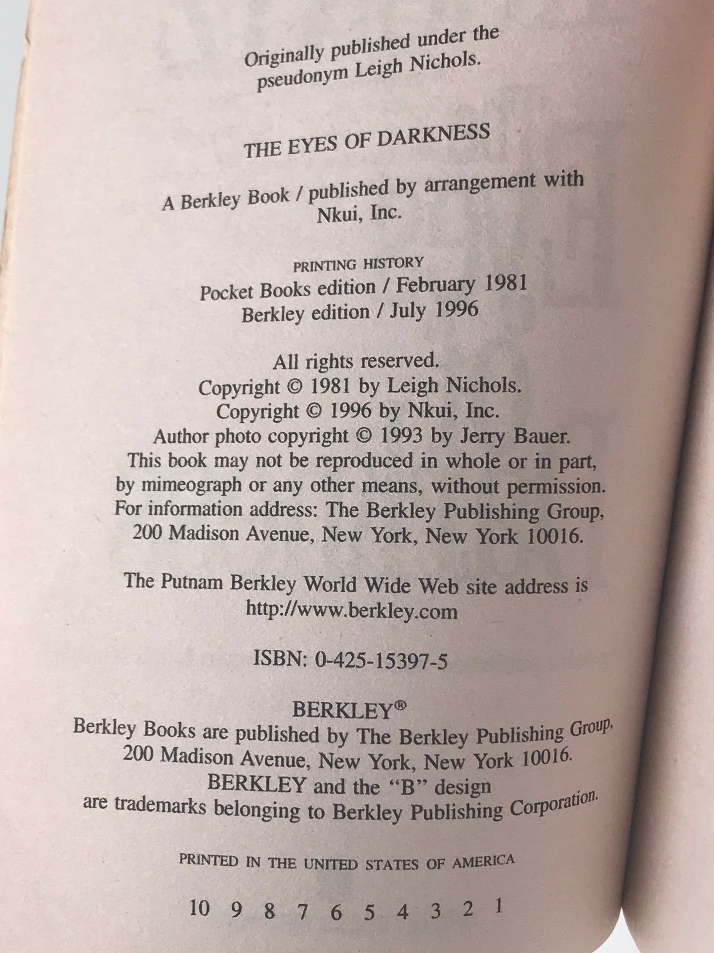 Eyes Of Darkness BERKLEY Paperback Dean Koontz HSF