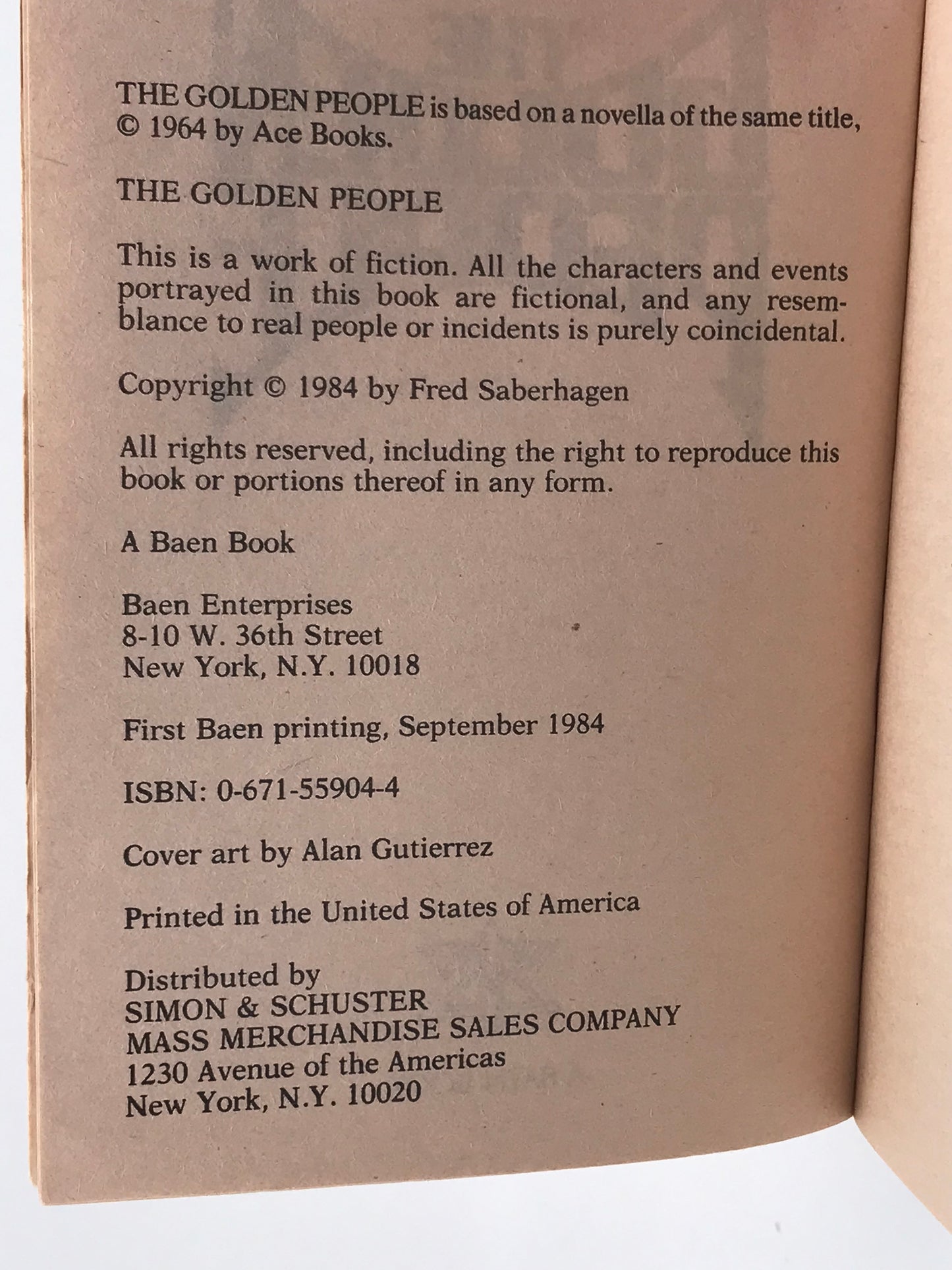 Golden People BAEN Paperback Fred Saberhagen HSF