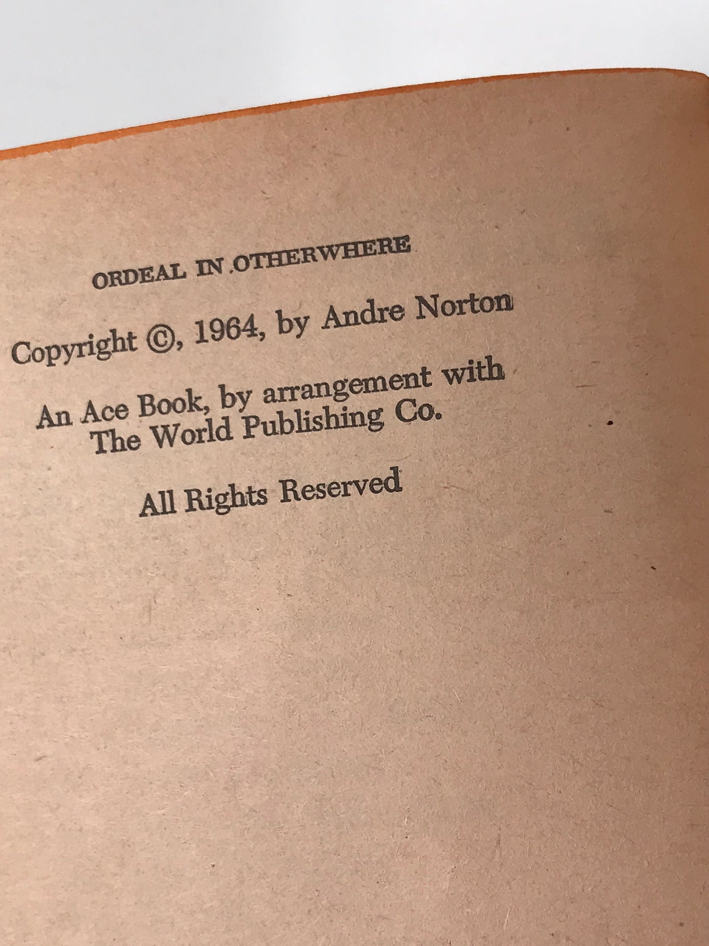 Ordeal In Otherwhere ACE Paperback Andre Norton SF01