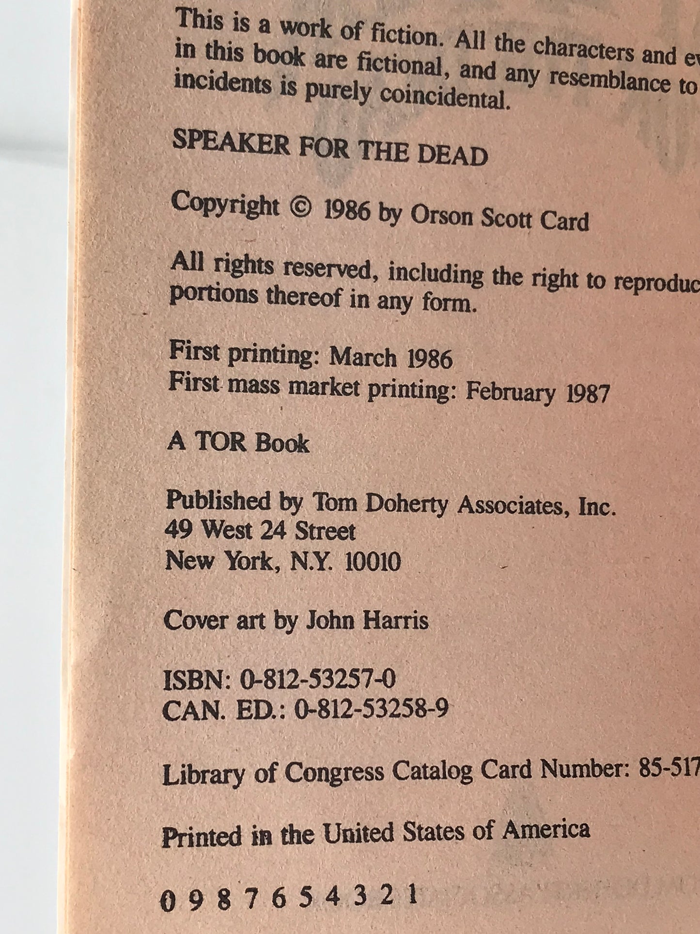 Speaker For The Dead TOR Paperback Orson Scott Card SF01