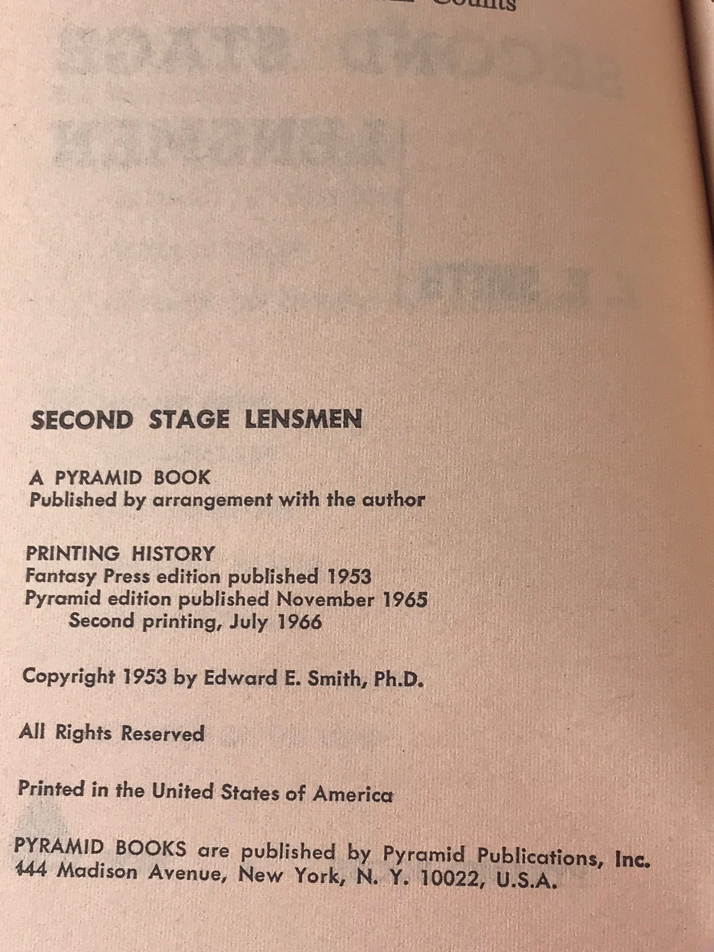 Second Stage Lensmen PYRAMID Paperback E.E. "Doc" Smith SF01