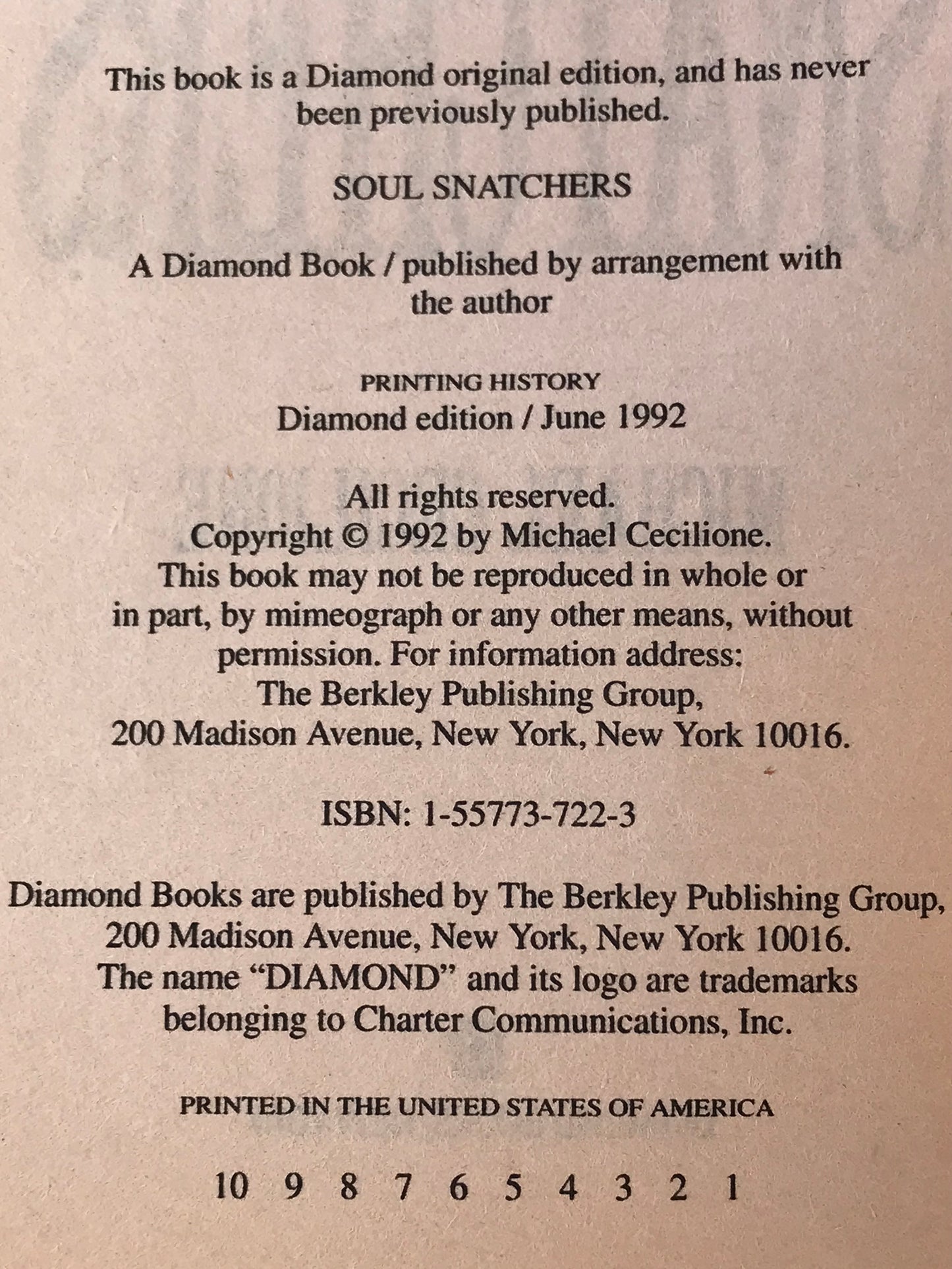 Soul Snatchers DIAMOND Paperback Michael Cecilione H01