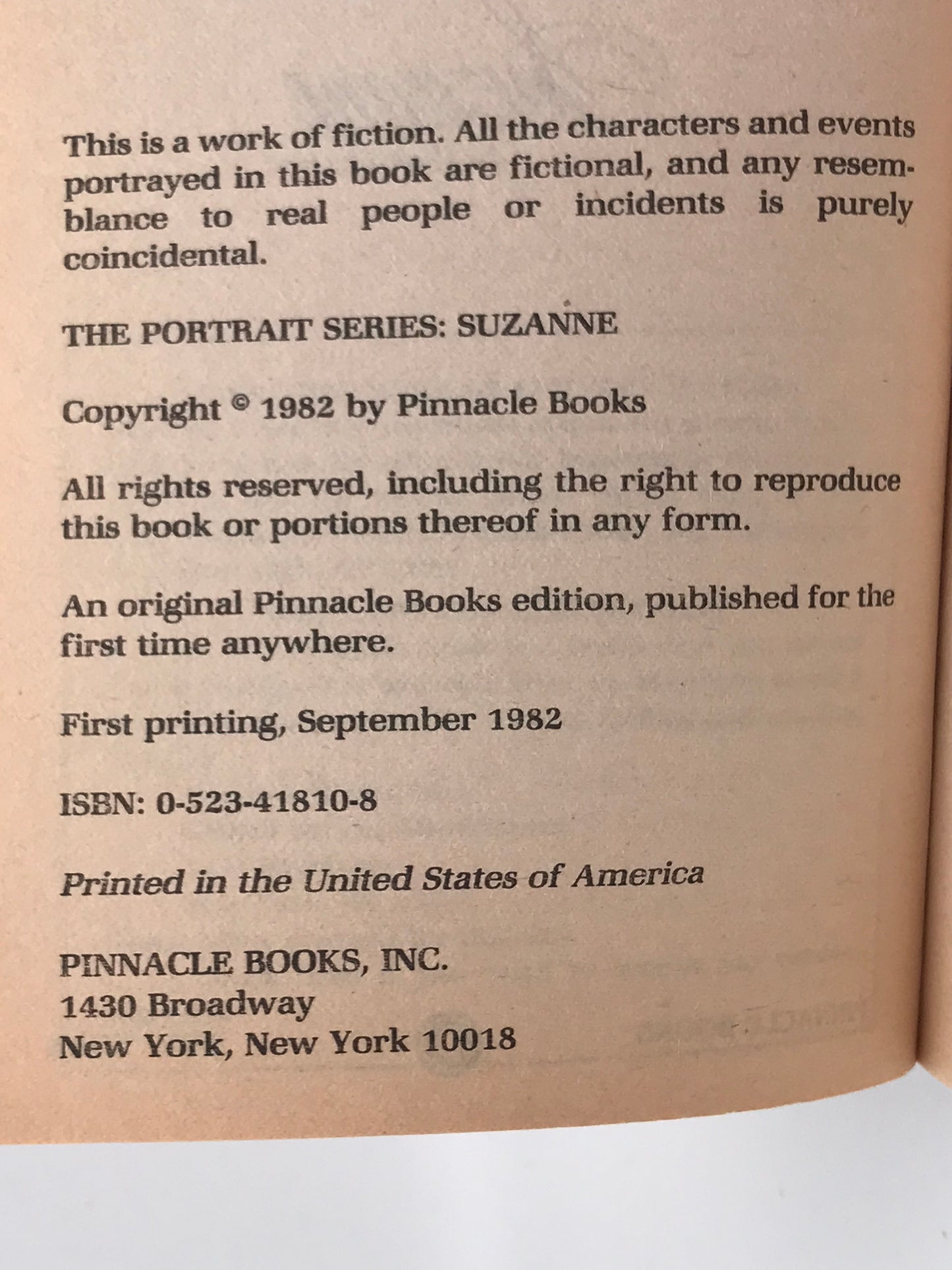 Suzanne: The Portrait Series PINNACLE Paperback Peter Faser A01