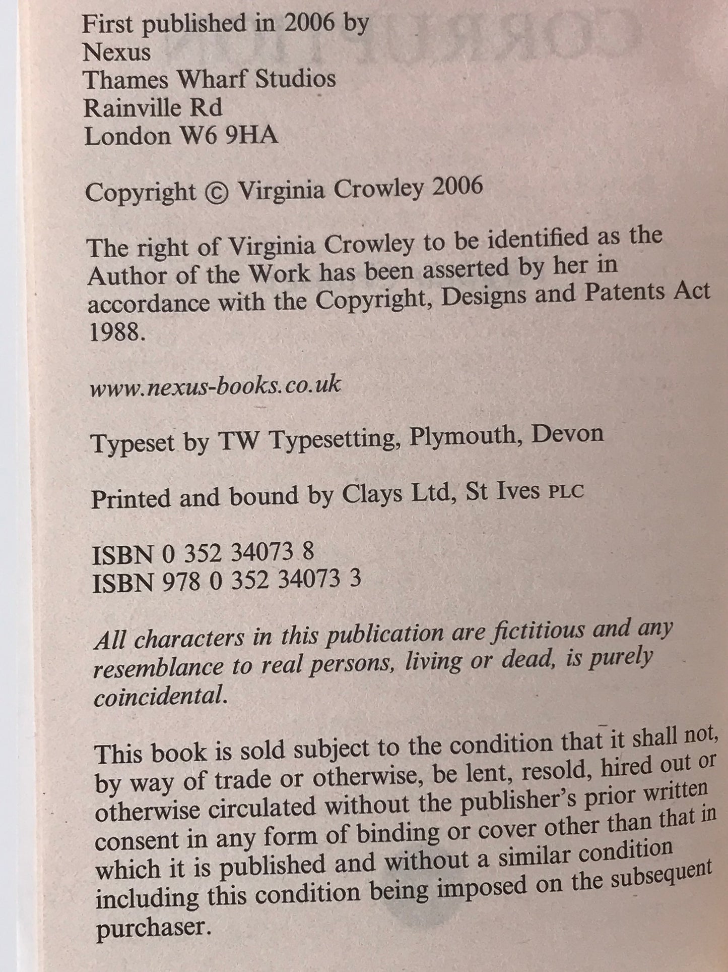 Corruption NEXUS Paperback Virginia Crowley A01