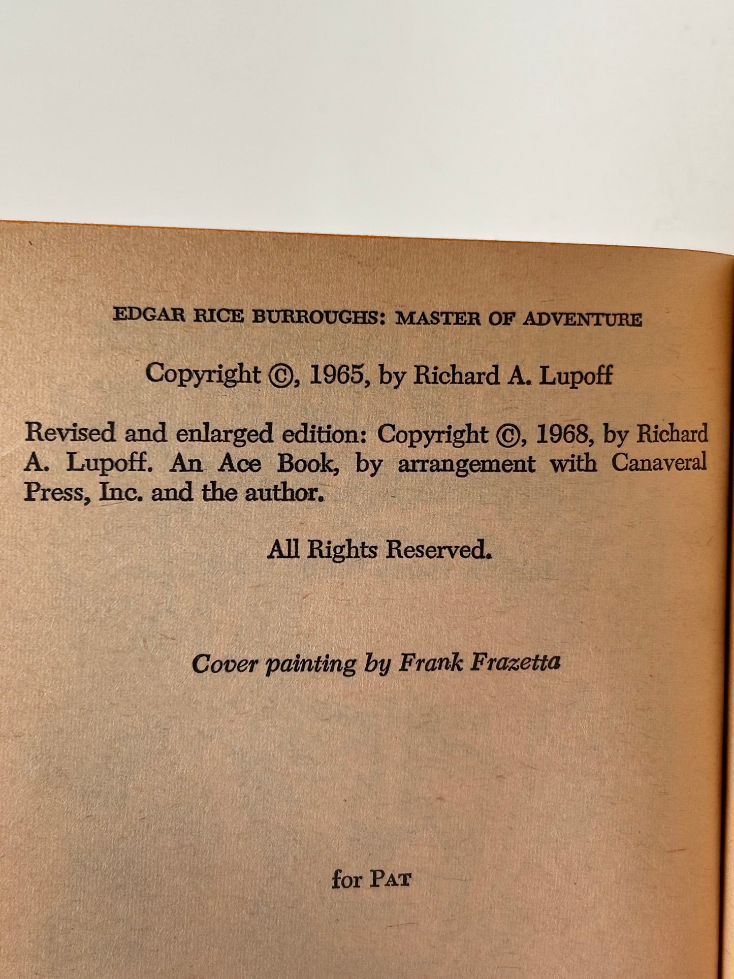 Edgar Rice Burroughs: Master Of Adventure ACE Paperback Richard A. Lupoff EA1