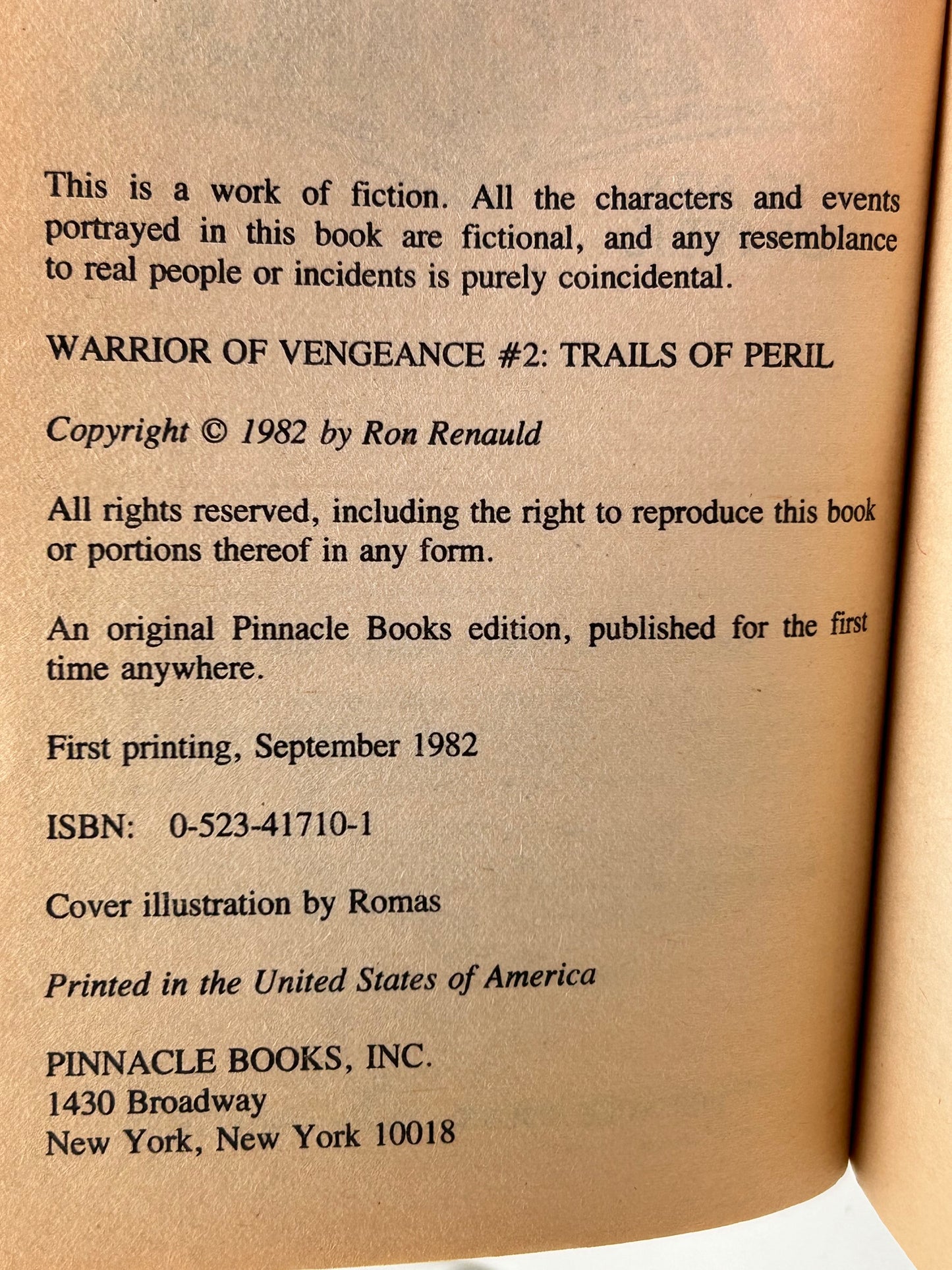 Warrior Of Vengeance: Trails Of Peril #2 PINNACLE Paperback Ross Anton Coe EA1