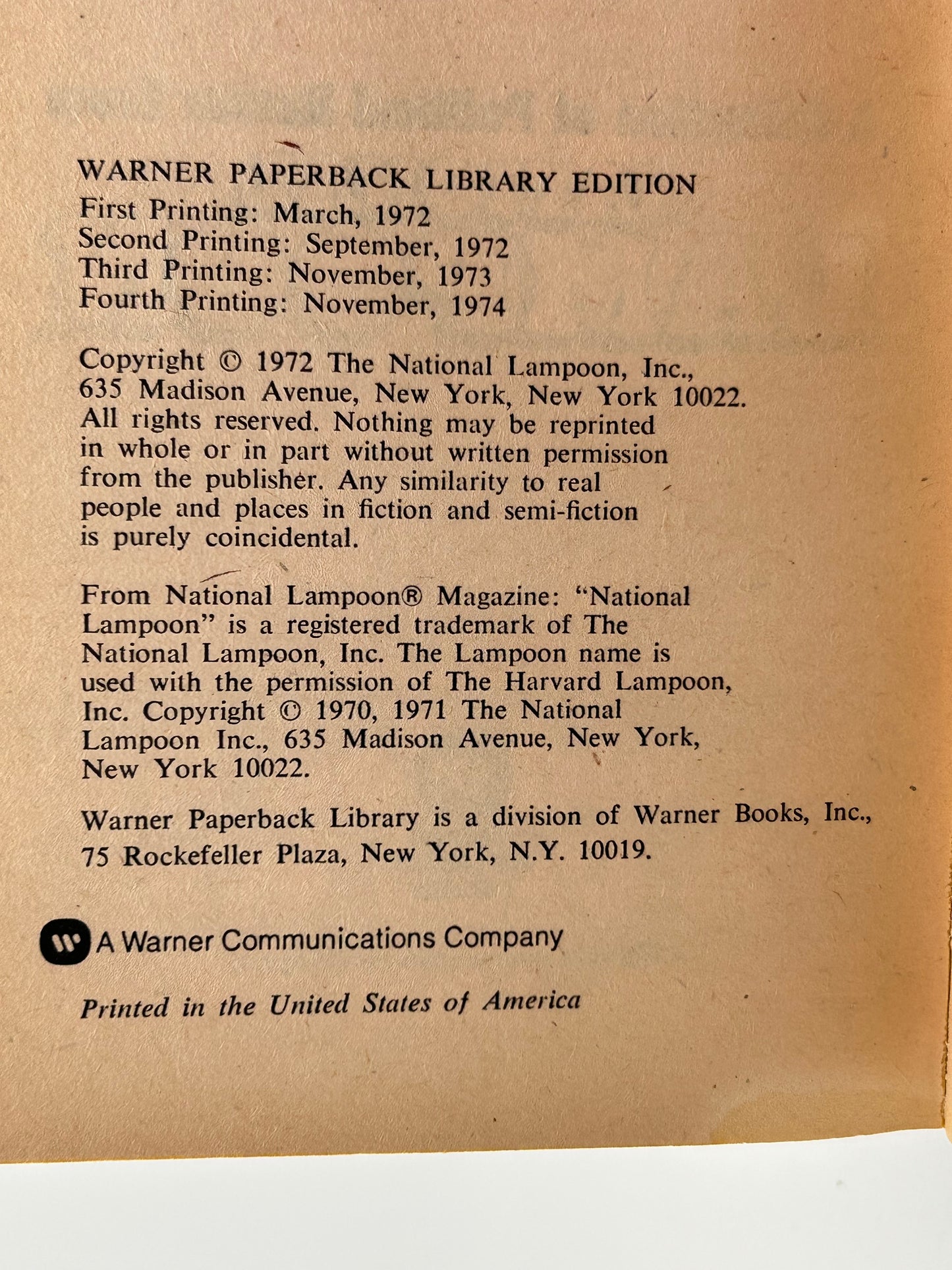 National Lampoon WARNER Paperback EA1