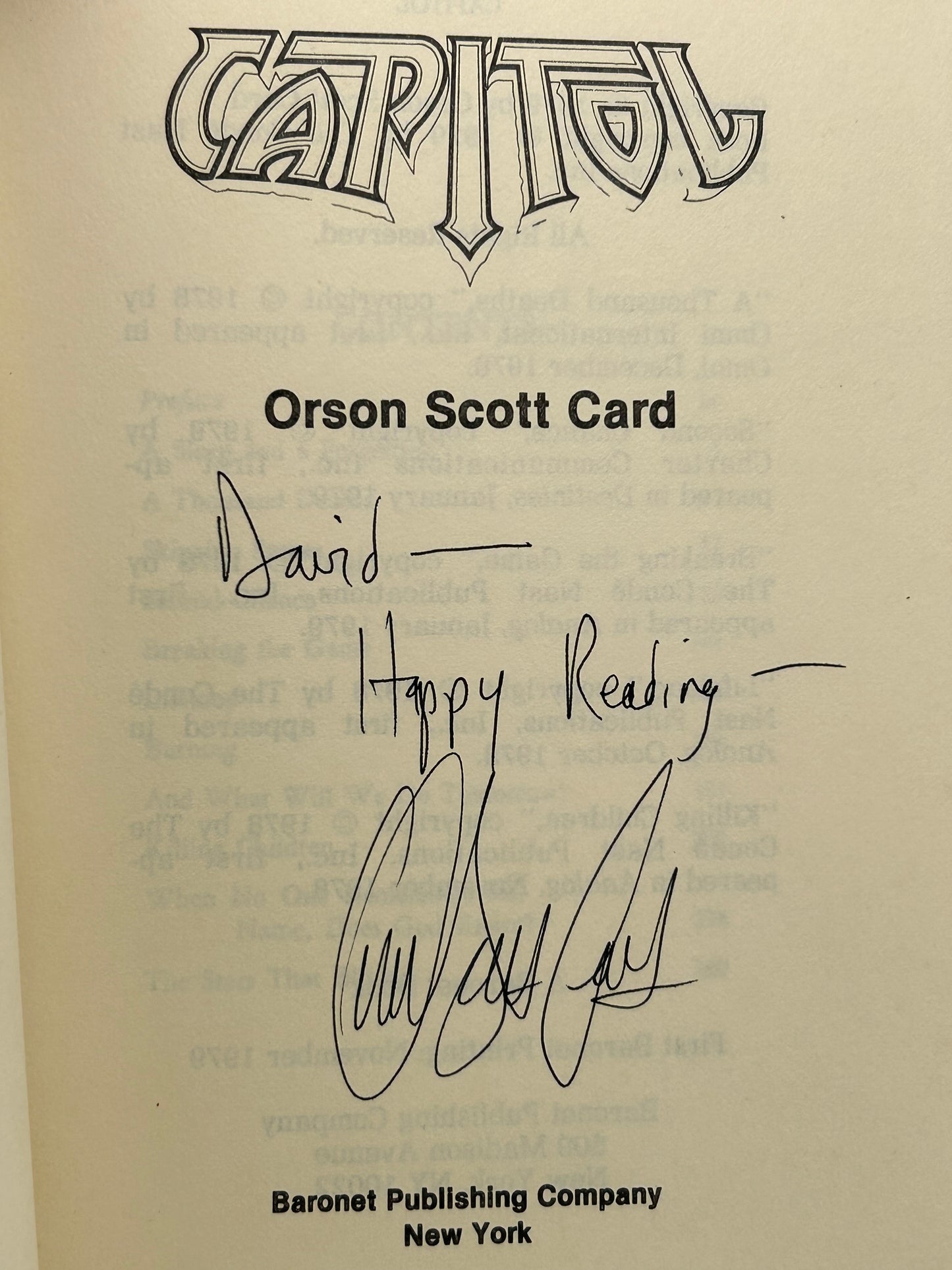 Capitol BARONET Paperback SIGNED Orson Scott Card EA1