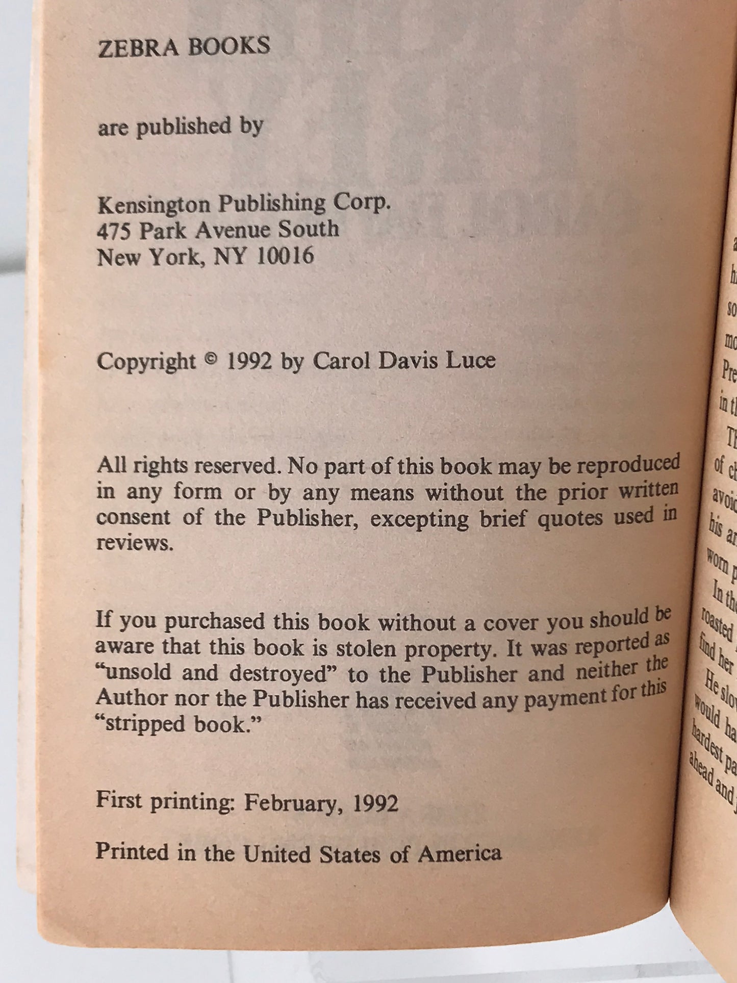 Night Prey ZEBRA Paperback Carol Davis Luce H02