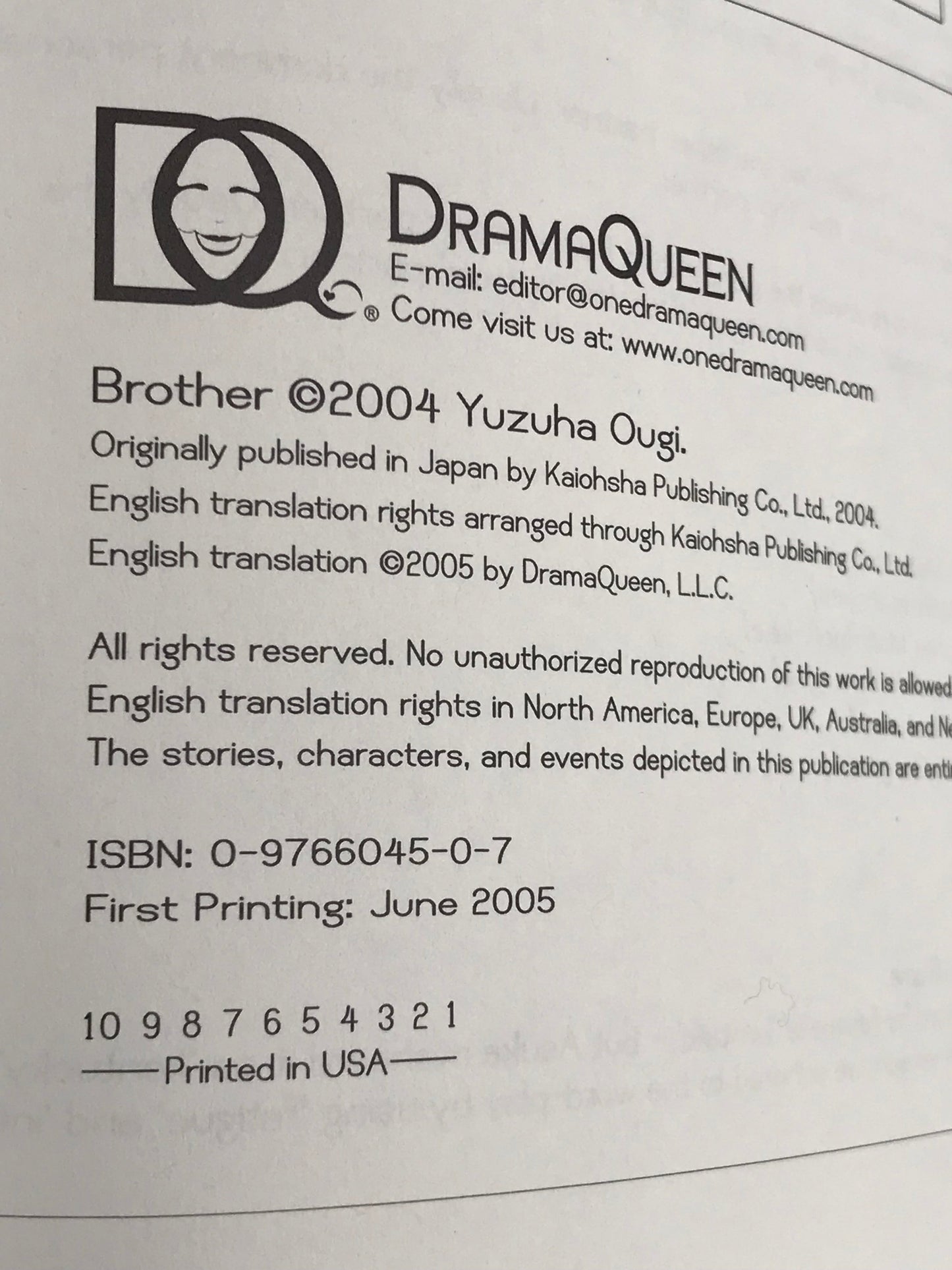 Brother DRAMA QUEEN Manga Paperback English Ougi M01