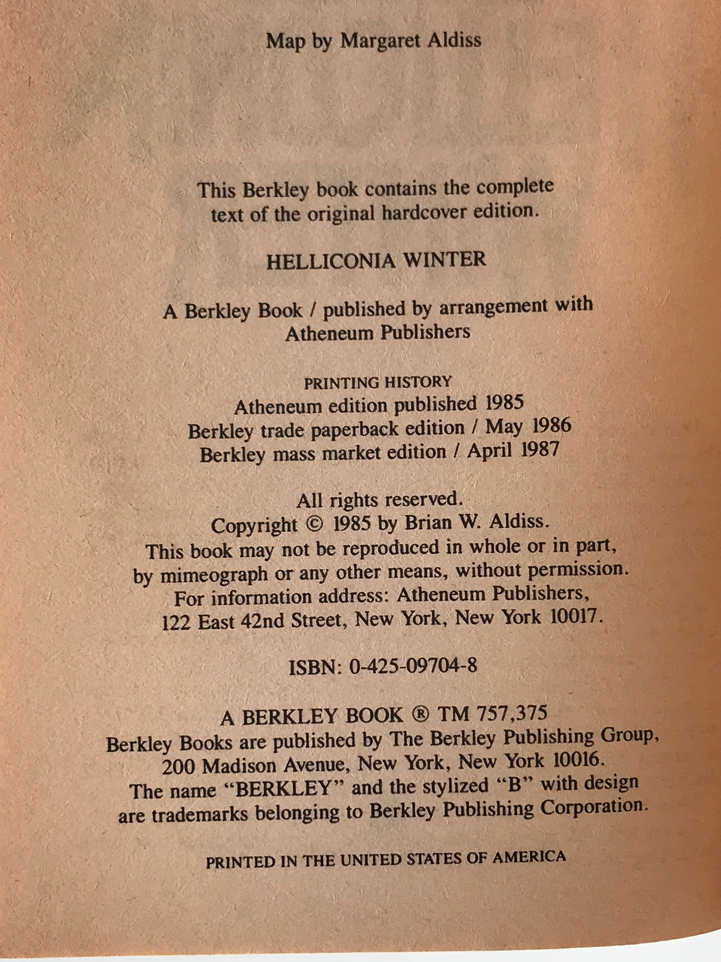 Helliconia Winter BERKLEY Paperback Brian W. Aldiss SF05