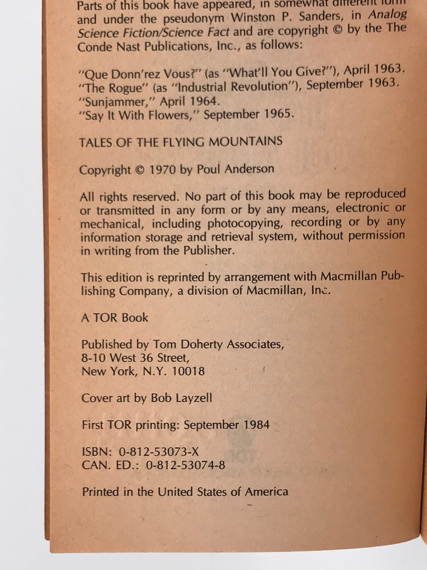 Tales Of The Flying Mountains TOR Paperback Poul Anderson SF05